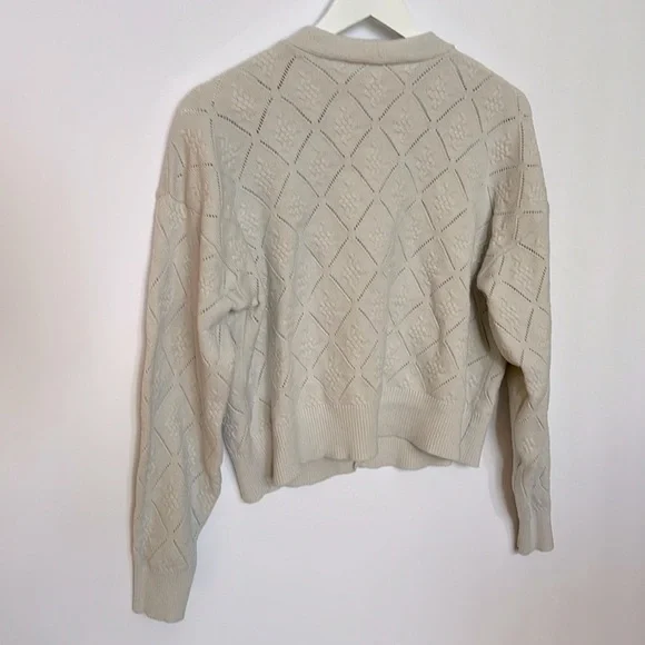 Cyrus Noel Pointelle Women's Beige Ecru Button-Up Cropped Cardigan Sz L - Picture 2 of 7